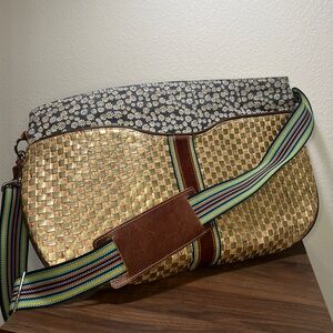 Consuela XL Gold Woven Leather Tote Bag